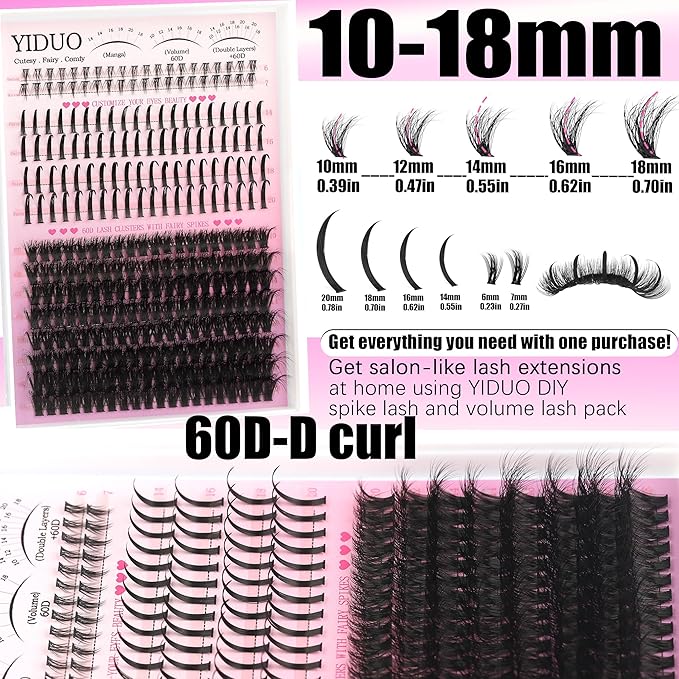 Lash Clusters Kit with Spikes Bottom Extensions False Eyelashes 808Pcs Bulk Packs with 2X Bond&Seal 3D Volume D Curl Wispy Individual Fake Eyelash Wholesale Large Pack for Beginners Gift Choice