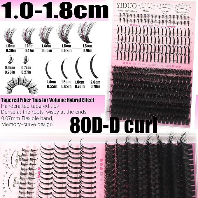 Lash Clusters Kit with Spikes Bottom Extensions False Eyelashes 808Pcs Bulk Packs with 2X Bond&Seal 3D Volume D Curl Wispy Individual Fake Eyelash Wholesale Large Pack for Beginners Gift Choice