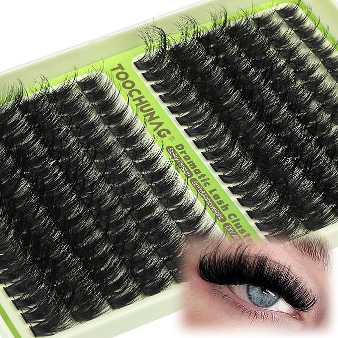 TOOCHUNAG Thick Lash Clusters 12-24mm Long Fluff Cluster Eyelash Extensions 180D+240D Spiky Curly Eyelash Clusters 192Pcs Wispy Soft Individual Lashes DIY Lash Extension