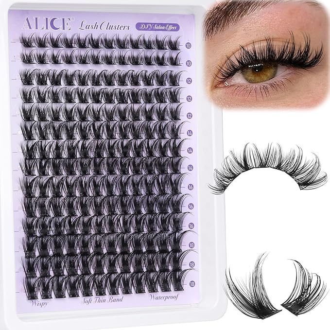 ALICE Lash Clusters Wispy Eyelash Clusters 10-18mm 168pcs Cluster Eyelash Extensions Natural Volume Lash Extensions DIY Individual Lashes Clusters with Soft Thin Band