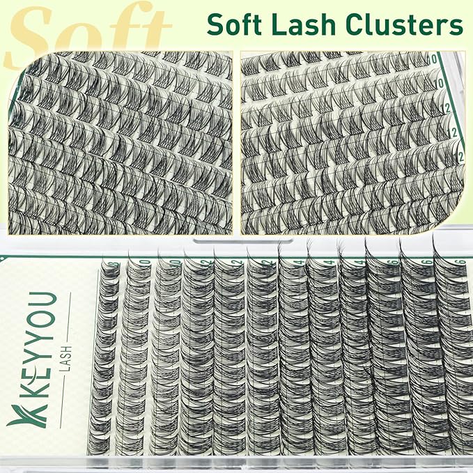 KEYYOULASH Lash Clusters Natural& Wispy Eyelash Clusters D Curl 144pcs 8-18mm Lashes Clusters Fluffy Eyelash Extensions for Beginner DIY Thin Band Cluster Lashes at Home(KY02-8-18MIX)
