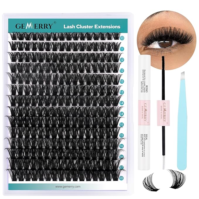 GEMERRY DIY Lash Extension Kit for Beginners 280 PCS Individual Lash Cluster Kit 0.07D 10-18 MIX Eyelash Extension Kit Lash Glue for Eyelash Extensions(100D-0.07D,10-18MIX-KIT)