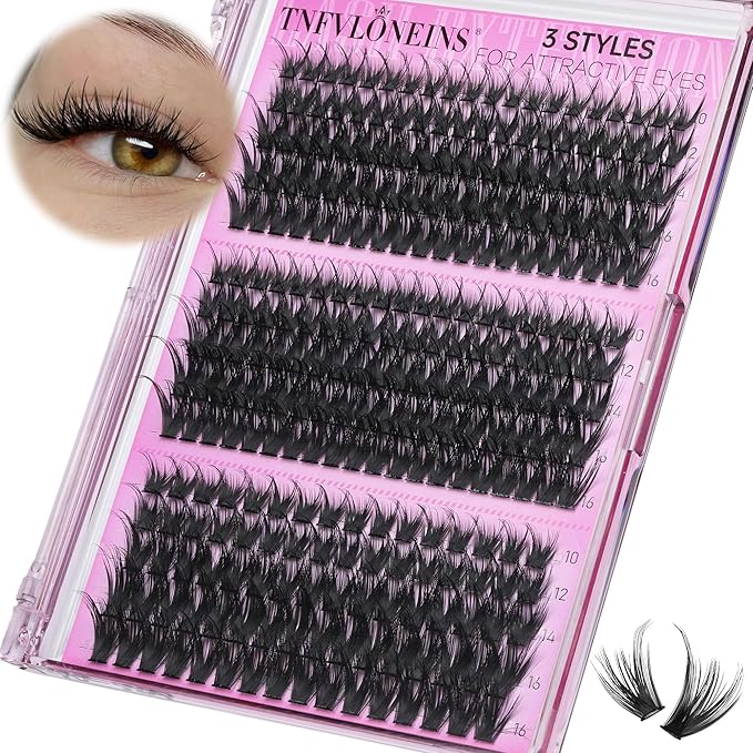TNFVLONEINS Lash Clusters Wispy Eyelash Clusters Spiky Individual Lashes Clusters D Volume Cluster Eyelash Extensions DIY Lash Cluster Extension Thick Eye Lash Cluster (10-16MM,3 Styles)