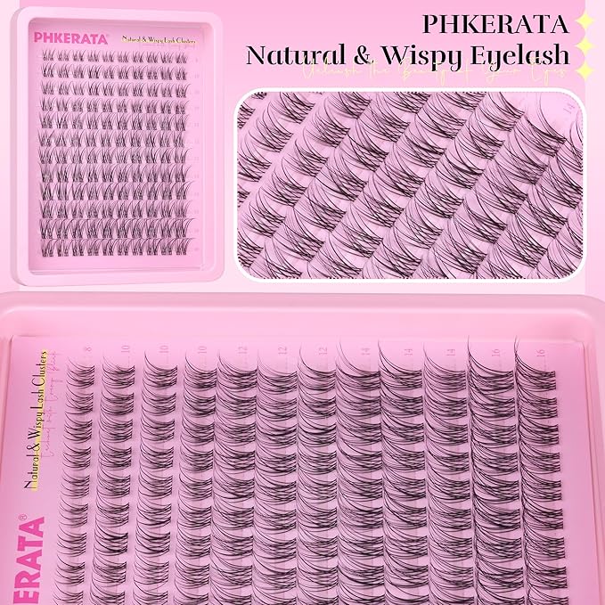 Natural Lash Clusters Invisible Band Eyelash Clusters Wispy Lashes Clusters 120 pcs C Curvature Cluster Eyelash Extensions DIY Thin Clear Band Individual Lashes at Home, 8-16mm