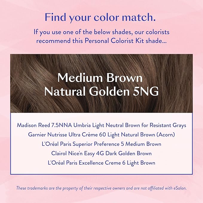 eSalon Permanent Hair Color & Hair Dye Complete Kit - Medium Brown Natural Golden - Personal Colorist Kit for Up To 100% Gray Coverage for All Hair Types - Professional-Grade Ammonia-Free Hair Dye