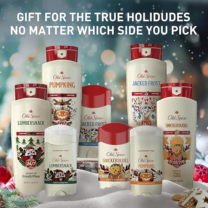 Old Spice Body Wash for Men, Holidudes Holiday Edition, 24/7 Holiday Freshness, Lasting Scent and Rich Lather, Stocking Stuffer, Snickerdudel Sugar Cookie Scent, 16 oz