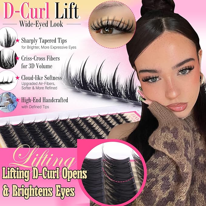 Lash Clusters with Spiky Lash Clusters Kit Volume Clusters Eyelash Extension 10-18MM Thick Individual Lashes D Curl Cluster Eyelash Extensions with Lash Brush3D DIY Lash Extension at Home (No Glue)