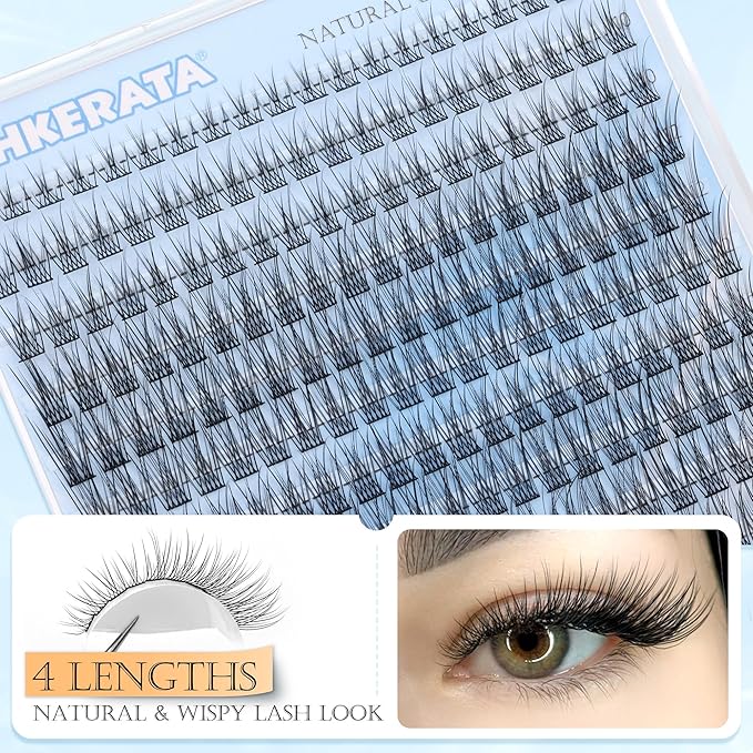 Natural Lash Clusters Wispy Eyelash Clusters 200Pcs Lashes Clusters C Curvature Individual Lashes DIY Cluster Eyelash Extensions with Soft Lash Band, 9-14 mm Mix