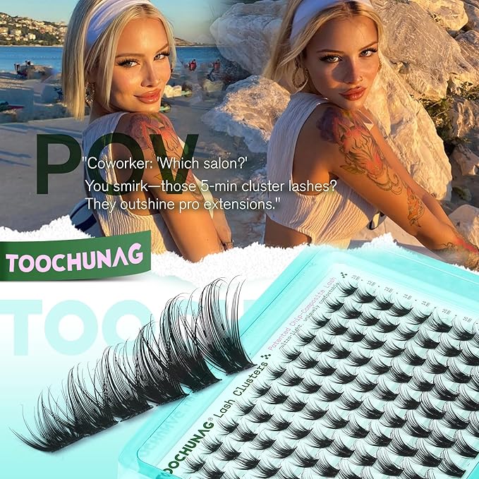 Wispy Lash Clusters Kit Natural Eyelash Clusters 10-20mm Long Lash Extension Kit D Curly Volume Lashes Individual with Lash Bond and Seal, DIY Waterproof Cluster Eyelash Extensions by TOOCHUNAG
