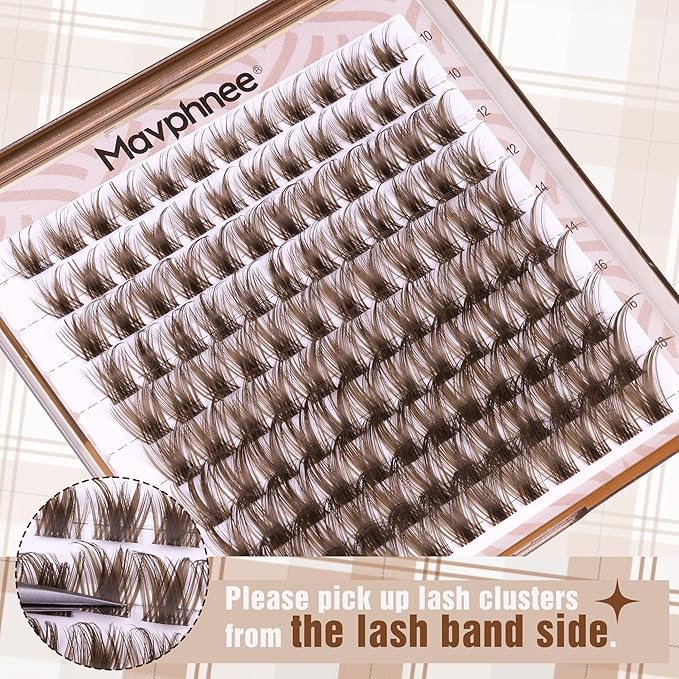 Mavphnee Brown Lash Clusters Dark Brown Eyelash Extensions Natural Lash Extensions Fairy Cluster Eyelash Extensions Wispy D-Curly Individual Eyelashes Clusters 10-18MM 120Pcs Soft Cluster Lashes