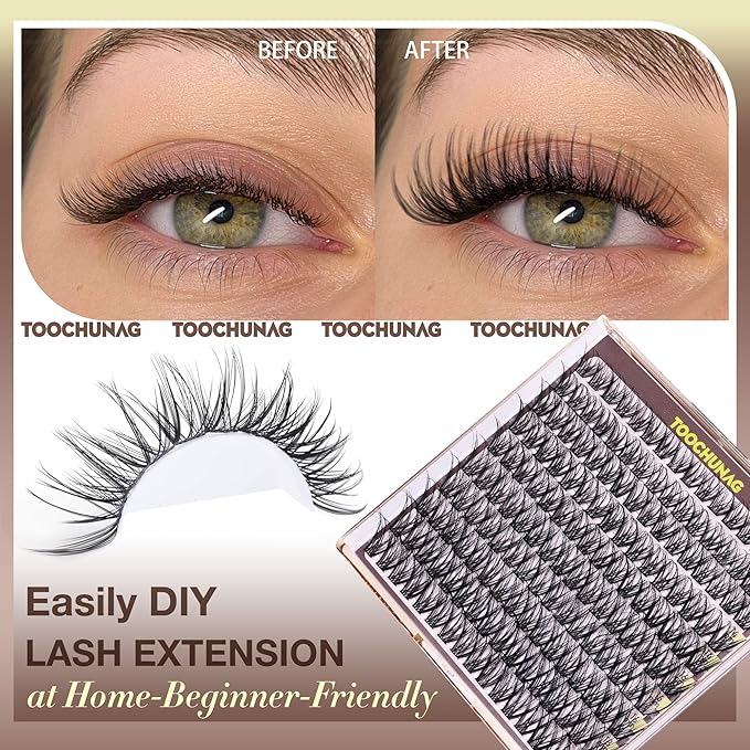 TOOCHUNAG 12-18mm Eyelash Clusters Wispy Lash Clusters 160pcs Fairy Cluster Eyelash Extensions Curly Individual Lashes Extension Long Thin Band False Eyelashes Clusters