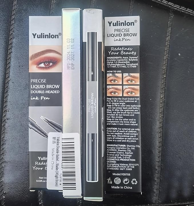 Double-Ended Eyebrow Pen, 0.01mm Micro-fork Tip,Waterproof Liquid Brow Ink, Micro-Fork and Fine Tips, 5 Shades (1#Light Brown)