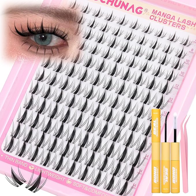 Manga Lash Clusters Kit 8-14mm Invisible Band Manga Eyelash Clusters Kit DIY Lash Extension Kit Spiky Anime Lashes Individual Natural Eyelashes Extensions Clusters by TOOCHUNAG