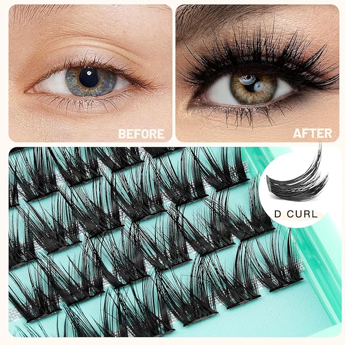 Bodermincer Lash Clusters D Curl Black/Brown/Colored Lashes 10-12-14/12-14-16/16-18-20mm Mixed Lash Clusters Kit For Beginner (Y09# 14-16-18mm Mixed)