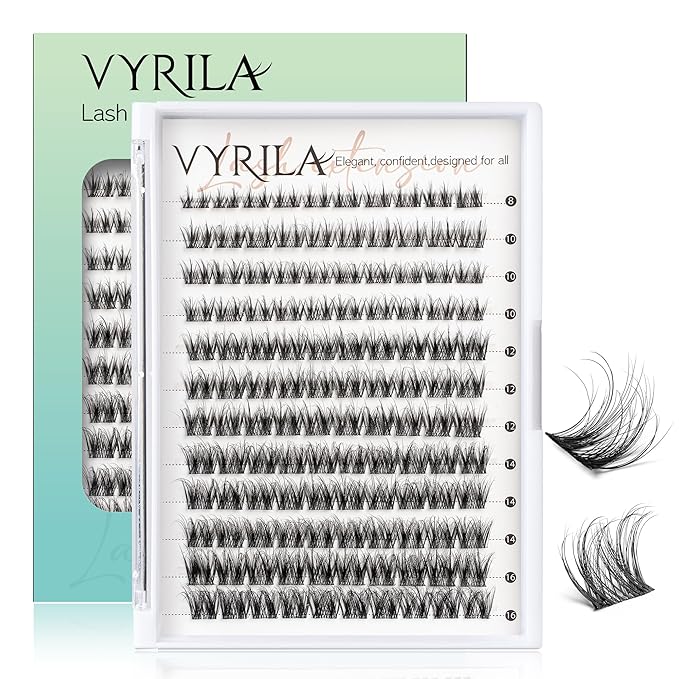 Lash Clusters 0.05mm Individual Lashes, 3D Wispy Lashes Clusters, 0.1mm Super Thin Band Resuable Natural Lashes,C Curl Faux Mink Lashes,120pcs Lash Extension (Green Joy-C-0.05-8-16mix)