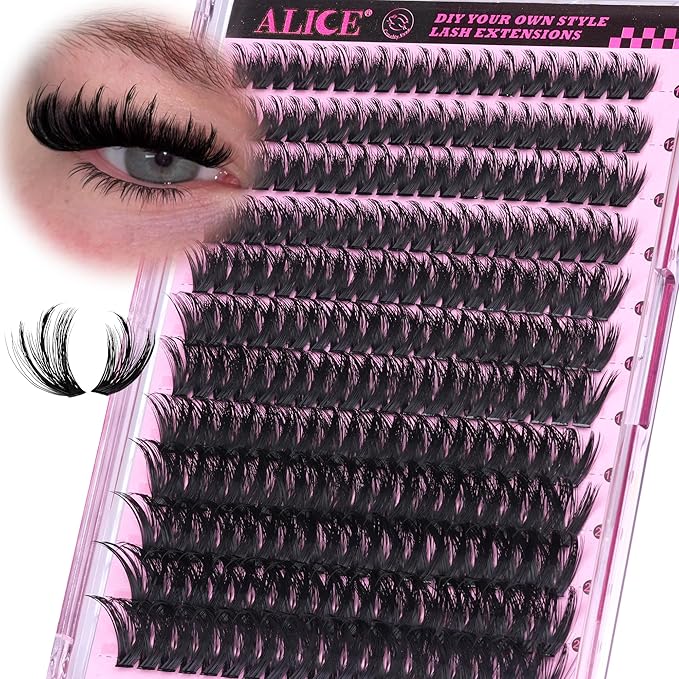 ALICE Lash Clusters with Spikes Thick Volume Cluster Eyelash Extensions Fluffier Eyelash Clusters Wispy Individual LashesThin Band Lash Extensions DIY at Home (240pcs/12-22mm/CC- Curly/100D)