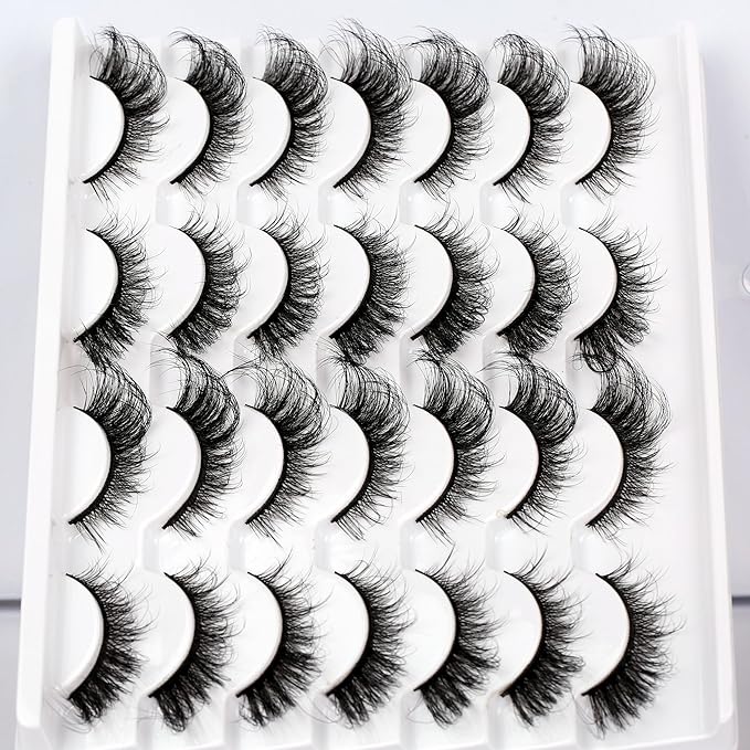 False Eyelashes Volume Wispy Cat Eye Lash Natural Spiky Fake Eyelashes Foxy Faux Mink Lashes Strips 14 Pairs Pack