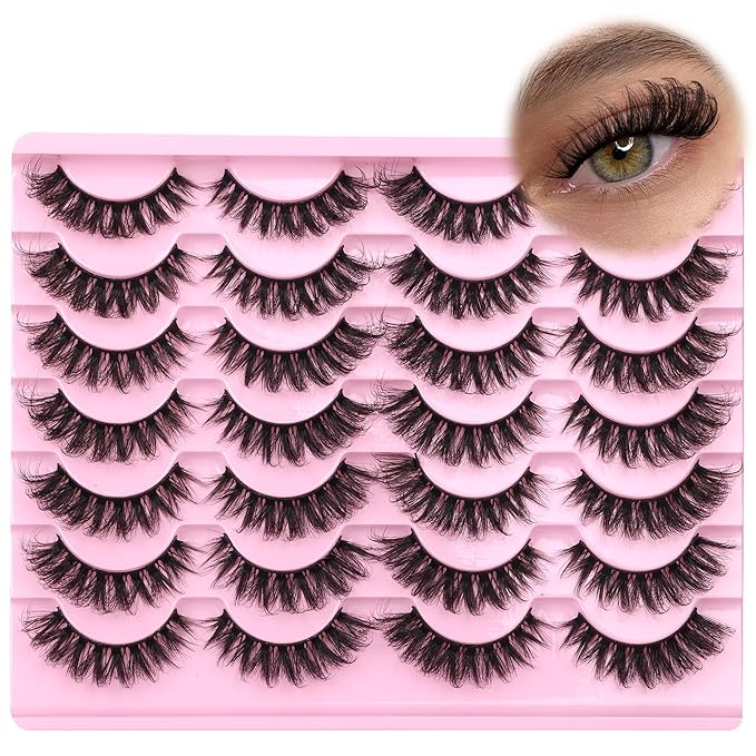 False Eyelashes Russian Strip lashes zanlufly Cat Eye Eyelashes Faux Mink Lashes D-Curly Volume Fake Lashes Look Like Extension Eyelashes Long Strip Wispy 14 Pairs Lashes