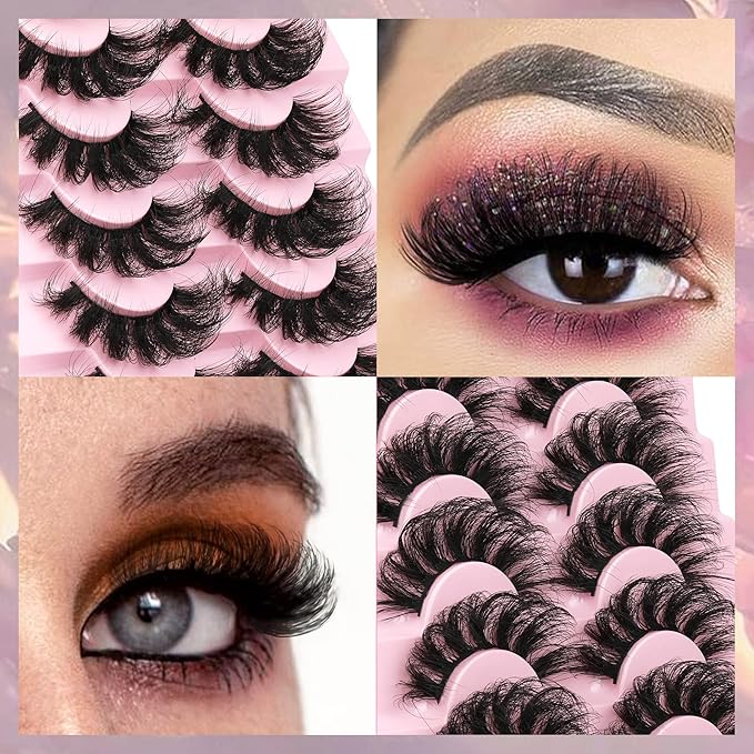 Mink Lashes Full Wispy False Eyelashes 8 Pairs D Curly Faux Mink Lashes that Look Like Extensions Dramatic Long Volume Lashes Pack by Eefofnn
