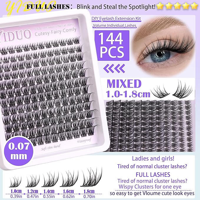 YlDUO Lashes Clusters Kit Gift Packs Natural False Eyelashes Extensions C/D Curl Wispy Individual Fake Eyelash, DIY Natural Extension Lash with Glue*2|Tweezers|Removers|Eyelash&Eyebrow Brush
