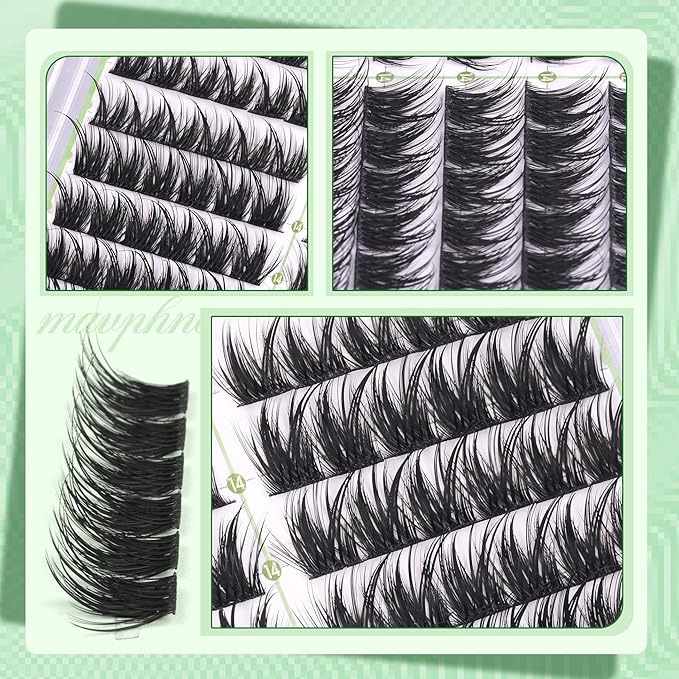 Cat Eye Lash Clusters Fairy Eyelash Clusters Wispy Wet Cluster Lashes Extensions Spiky Individual Lashes Left & Right Lashes Clusters 108Pcs 12-16MM DIY Lash Pack by Mavphnee