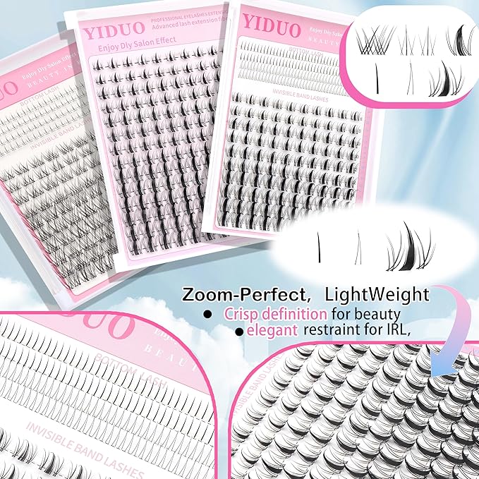 Fairy Manga lashes Clusters with Bottom Lashes Clusters Kit Gift Packs 604Pcs 5-16mm Soft Extension False Eyelash D Curl Wispy Natural Wet-Look Lashes Extensions Combo Pack with Glue Removers