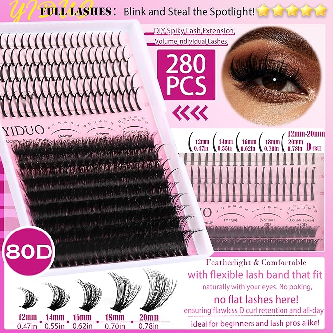 Lashes Clusters Kit with Spikes Bottom Extensions False Eyelashes 816Pcs Bulk Packs with 2X Bond&Seal Volume D Curl Wispy Individual Fake Eyelash Wholesale Large Pack for Beginners Gift Choice