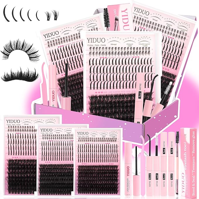 Lash Clusters Kit with Spikes Bottom Extensions False Eyelashes 808Pcs Bulk Packs with 2X Bond&Seal 3D Volume D Curl Wispy Individual Fake Eyelash Wholesale Large Pack for Beginners Gift Choice
