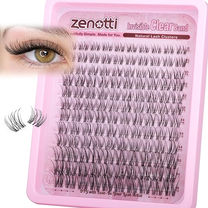 Natural Lash Clusters Venus Wispy Eyelash Clusters Natural Cluster Eyelash Extensions Invisible Band Lashes Cluster C-curly DIY Individual lashes Extension with Clear Lash Band 8-18mm by zenotti