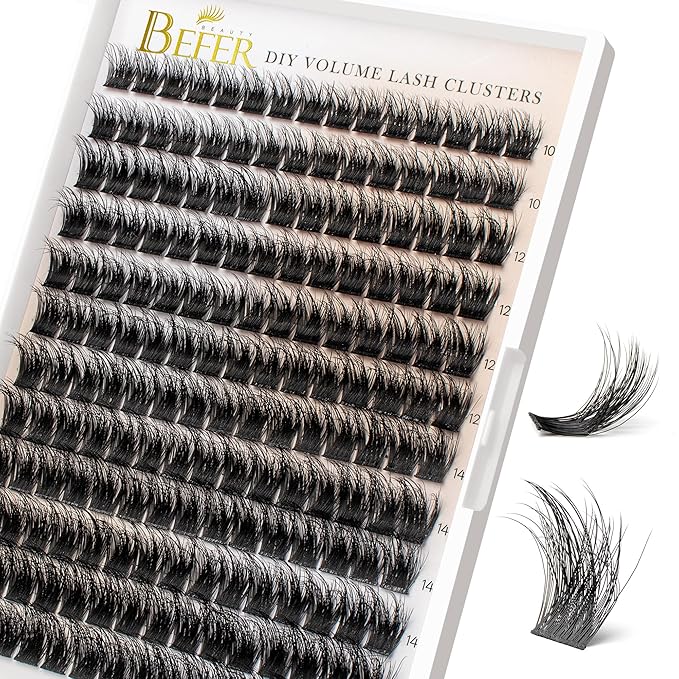 BEFER Lash Clusters, 180 Pcs D Curl Eyelash Clusters 3D Fluffy Volume Individual Lashes Extensions 10-16MM Cluster Eyelash Wispy Cluster Lashes DIY At Home(Enigma,FD09)