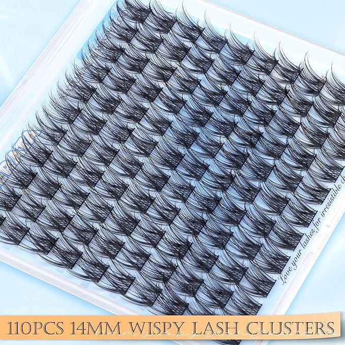 14mm Natural Cluster Lashes Wispy Eyelash Clusters DIY Individual Lashes C Curvature Eyelash Extensions for Daily Wear with Soft Lash Band