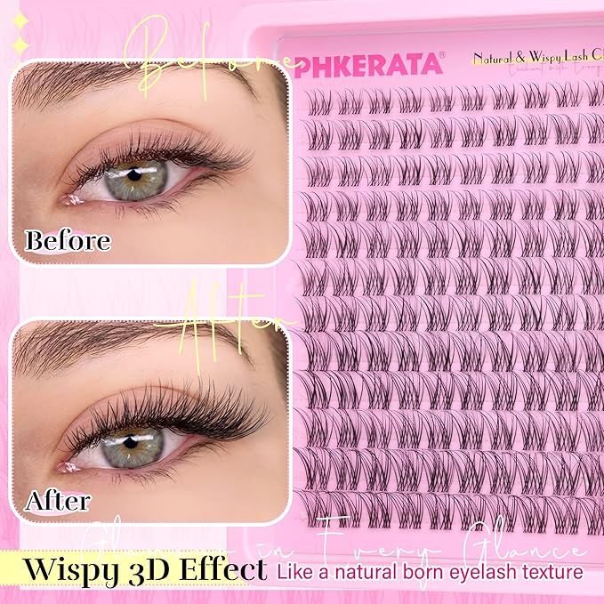 Natural Lash Clusters Invisible Band Eyelash Clusters Wispy Lashes Clusters 120 pcs C Curvature Cluster Eyelash Extensions DIY Thin Clear Band Individual Lashes at Home, 8-16mm
