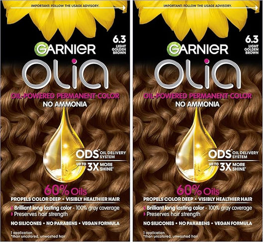 Garnier Hair Color Olia Ammonia-Free Brilliant Color Oil-Rich Permanent Hair Dye, 6.3 Light Golden Brown, 1 Count (Packaging May Vary) (Pack of 2)