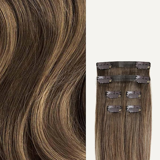 Luxy 100% Remy Human Hair Extensions for Thin Hair Thinning Hair Fill-Ins – 6 Seamless Wefts Multi-Dimensional Color Blend - Natural-Looking Volume & Coverage 95 grams 20" Ash Brown Balayage