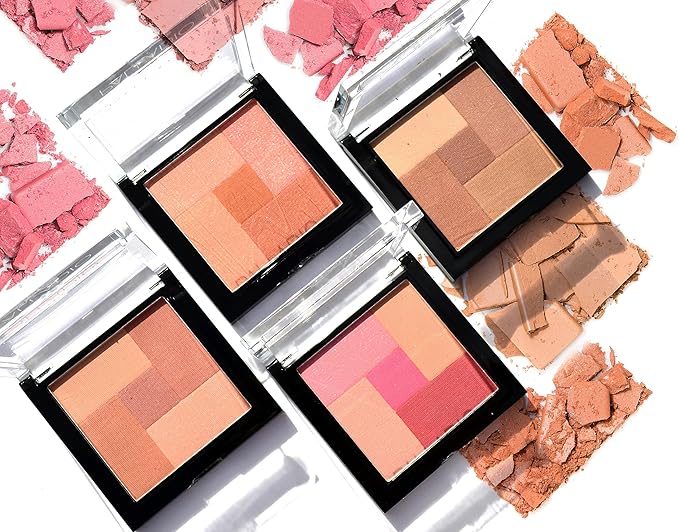 Palladio 2-In-1 Mosaic Blush and Bronzer, Silky Smooth Face Makeup Pressed Powder, Five Color Hues from Shimmering Pinks to Golden Browns, Rich Pigmented Shades, Flawless Finish, Desert Rose, 0.3 Oz