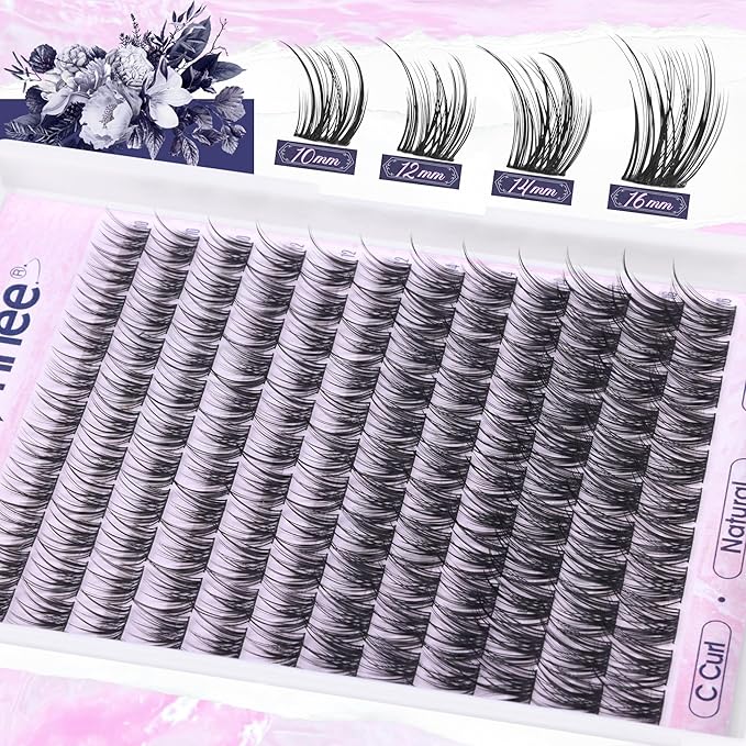 Wispy Eyelash Clusters Kit Wet Look Lash Clusters Kit Natural Cluster Eyelash Extensions 132Pcs C-Curly Cluster Lashes 10-16MM DIY Lash Extensions Lash Bond and Seal Kit