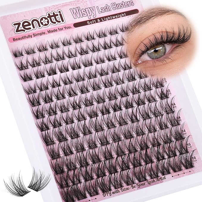 Wispy Lash Clusters Natural Eyelash Clusters DIY Cluster Eyelash Extensions Pestañas Postizas C Curly Individual Lashes Extension with Thin Lash Band 8-16mm 132PCS by zenotti