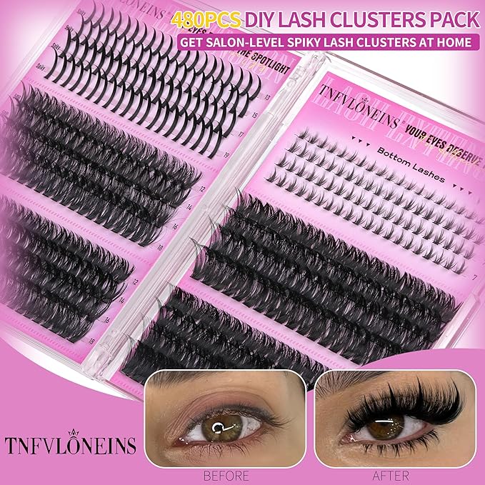 TNFVLONEINS Eyelash Clusters Bottom Lash Clusters with Spikes 480Pcs Cluster Eyelash Extensions Wispy Lash Extension DIY Individual Lashes Clusters Manga Eyelash Extension(50D+60D+80D+100D)