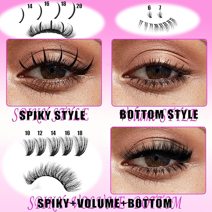 Lash Clusters Kit with Spikes Bottom Extensions False Eyelashes 808Pcs Bulk Packs with 2X Bond&Seal 3D Volume D Curl Wispy Individual Fake Eyelash Wholesale Large Pack for Beginners Gift Choice