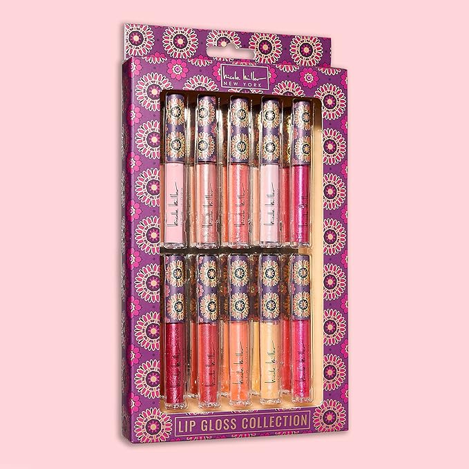 Nicole Miller Lip Gloss Collection Shimmery Glosses for Women and Girls Long Lasting Color Set with Rich Varied Colors, Pink Shimmer, 10 Count (Pack of 1)