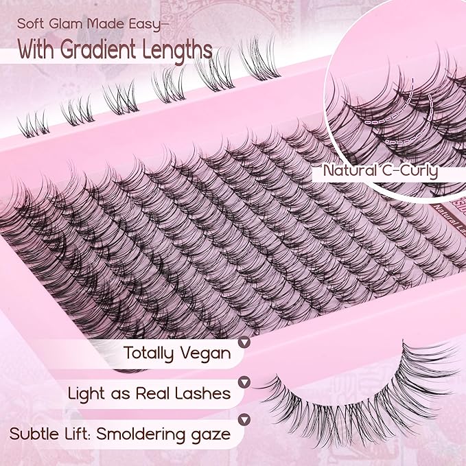 Natural Lash Clusters Venus Wispy Eyelash Clusters Natural Cluster Eyelash Extensions Invisible Band Lashes Cluster C-curly DIY Individual lashes Extension with Clear Lash Band 8-18mm by zenotti