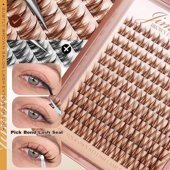 JIMIRE Brown Lash Clusters Kit Manga Lash Extension Kit Natural Look Dark Brown Eyelash Extension Kit 10-16MM CD-Curly Cluster Eyelash Extensions Kit with Lash Bond and Seal 110Pcs DIY at Home