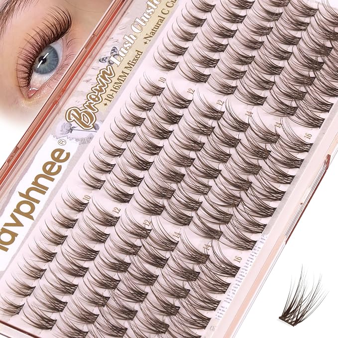 Mavphnee Brown Lash Clusters Wispy Cluster Eyelash Extensions Natural Cluster Lashes C-Curly Fairy Eyelash Clusters Dark Brown Individual Lashes Travel Pack DIY Anytime Anywhere (126Pcs, 10-16MM)