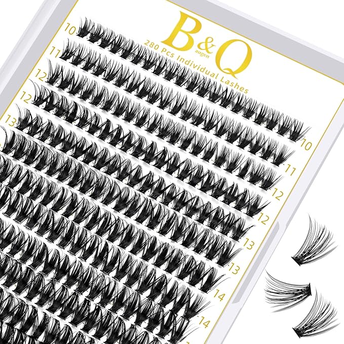 B&Q Lash Clusters 280PCS Natural Eyelash Clusters, 50D D 10-18MIX Individual Lash Wispy Eyelash Extension with Soft Thin Band, Classic Look Pestañas Postizas Comfortable DIY at Home(50D-D-10-18)