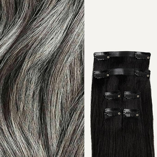 Luxy 100% Remy Human Hair Extensions for Thin Hair Thinning Hair Fill-Ins – 6 Seamless Wefts Multi-Dimensional Color Blend - Natural-Looking Volume & Coverage 50 grams 12" Light Gray Thinning