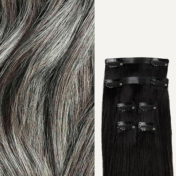 Luxy 100% Remy Human Hair Extensions for Thin Hair Thinning Hair Fill-Ins – 6 Seamless Wefts Multi-Dimensional Color Blend - Natural-Looking Volume & Coverage 95 grams 20" Light Gray Thinning