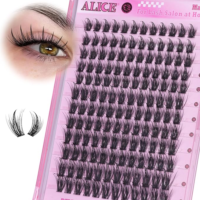 ALICE Lash Clusters Eyelash Clusters - Wispy Manga Eyelash Extensions with Anime Feather Spikes - 144pcs 10-18mm Waterproof Individual Lashes for Natural Volume Look and DIY at Home