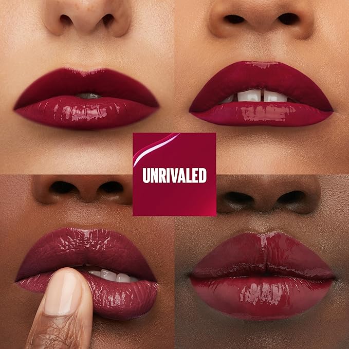 Maybelline Super Stay Vinyl Ink Longwear No-Budge Liquid Lipcolor Makeup, Highly Pigmented Color and Instant Shine, Unrivaled, Berry Burgundy Lipstick, 0.14 fl oz, 1 Count