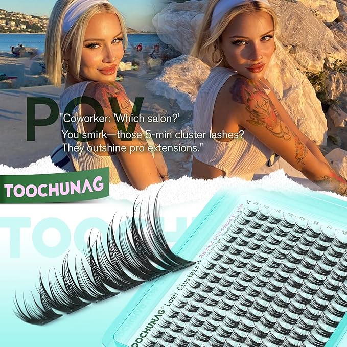 Wispy Lash Clusters Kit Natural Eyelash Clusters Kit 10-20mm Volume Individual Lashes Extension Kit 150pcs D Curly Soft Lightweight Cluster Eyelash Extensions with Lash Bond and Seal by TOOCHUNAG