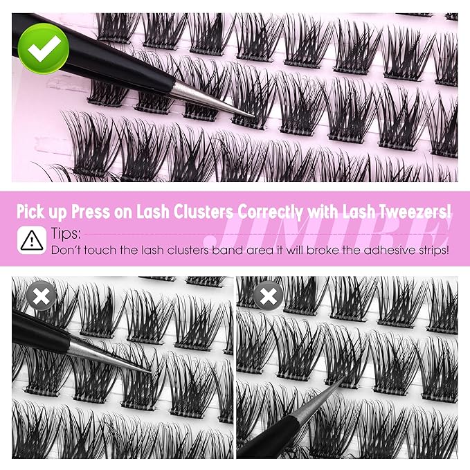 JIMIRE Self Adhesive Eyelashes Natural Wispy 8-16MM Pre Glued Lash Clusters No Glue Needed Press on Lashes Reusable Self Adhesive Lashes Classic Eyelash Clusters Easy to Apply